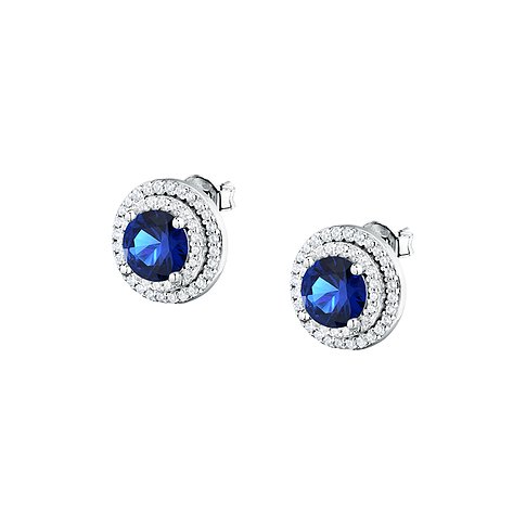 Clous d'oreilles Morellato en argent recyclé 925 avec zircone bleue.