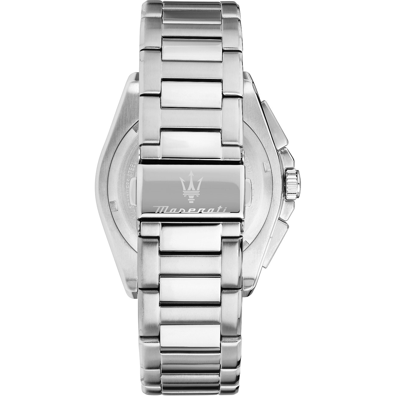 Maserati Herrenuhr aus Edelstahl mit silberfarbenem Gehäuse und Band.