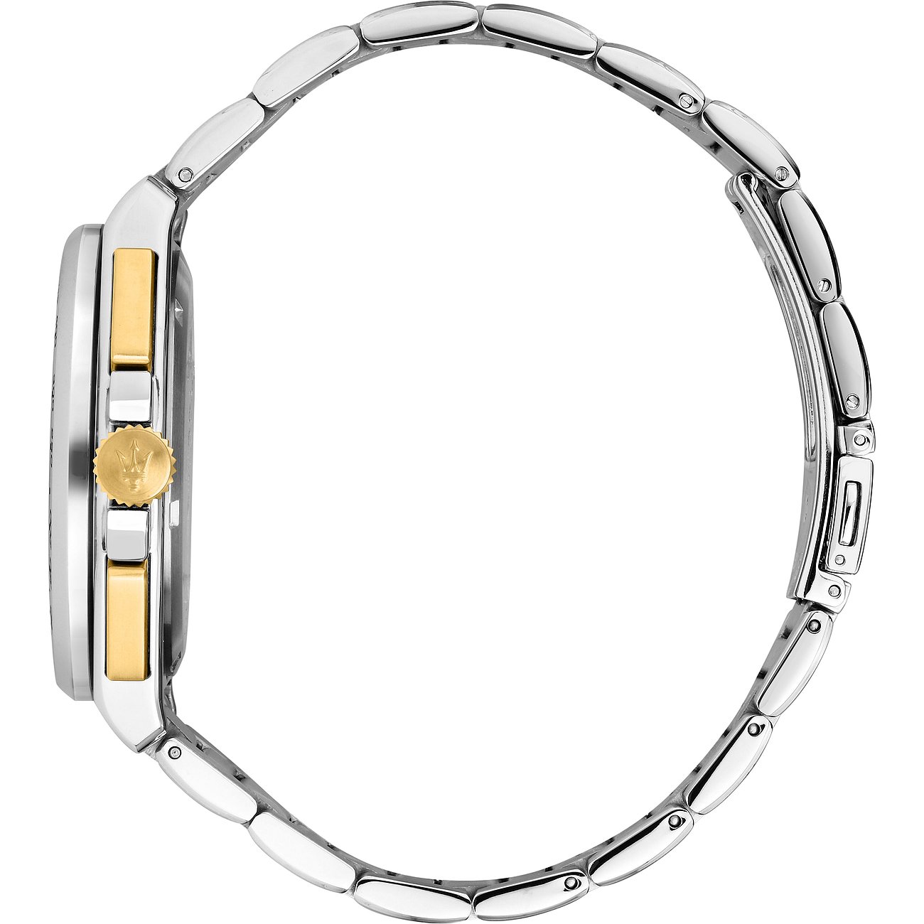 Maserati Herrenuhr mit Edelstahlgehäuse und goldfarbenen Akzenten.