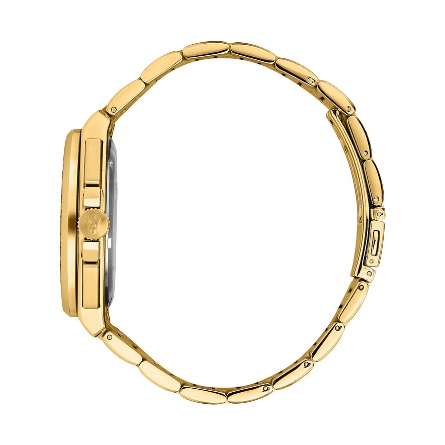Maserati herenhorloge met roestvrijstalen kast, goudkleurig, analoog.