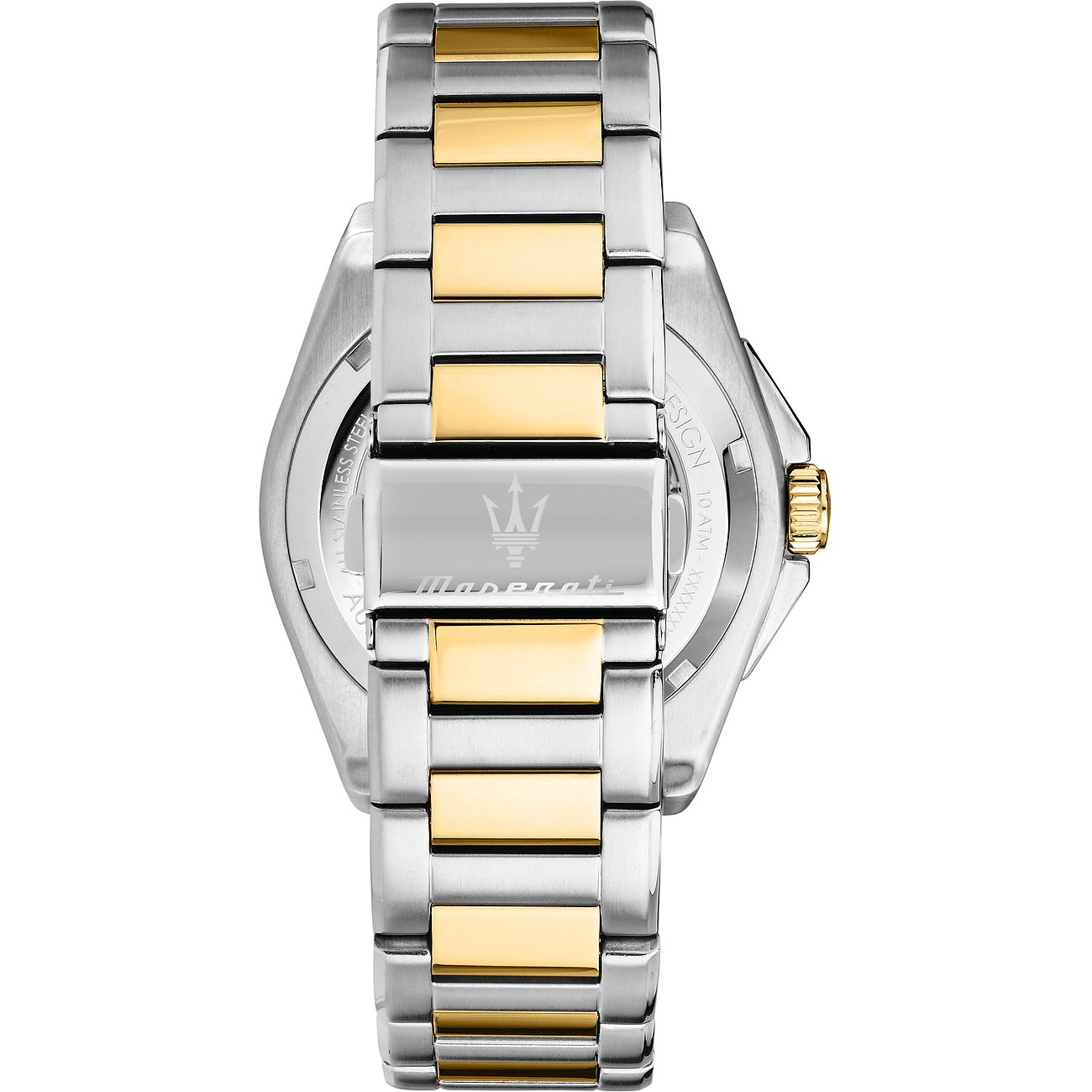 Maserati Herrenuhr aus Edelstahl, bicolor, mit goldfarbener Krone.