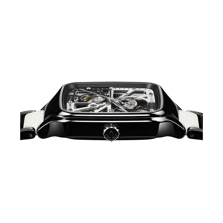 Rado Unisexuhr mit Keramikgehäuse, Skelett-Zifferblatt und Diamanten.