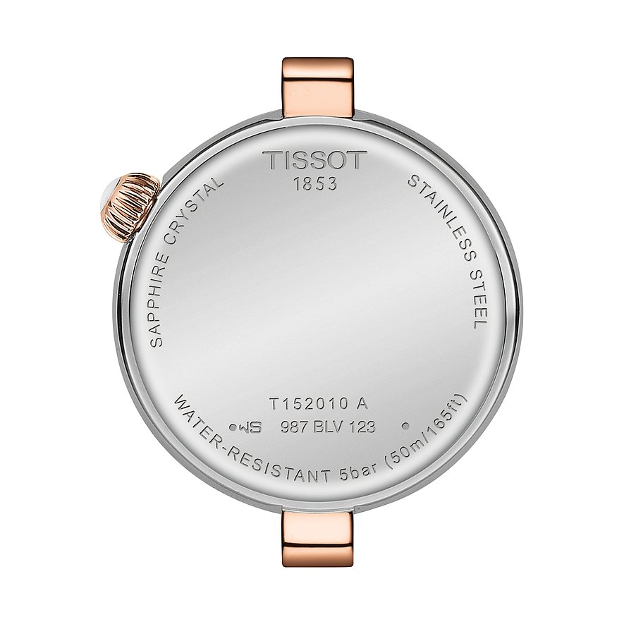 Tissot Damenuhr mit Edelstahlgehäuse und roségoldfarbenen Akzenten.
