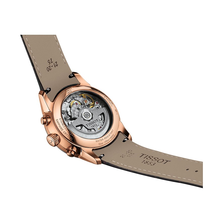 Tissot Herrenuhr mit Edelstahlgehäuse und Sichtboden.