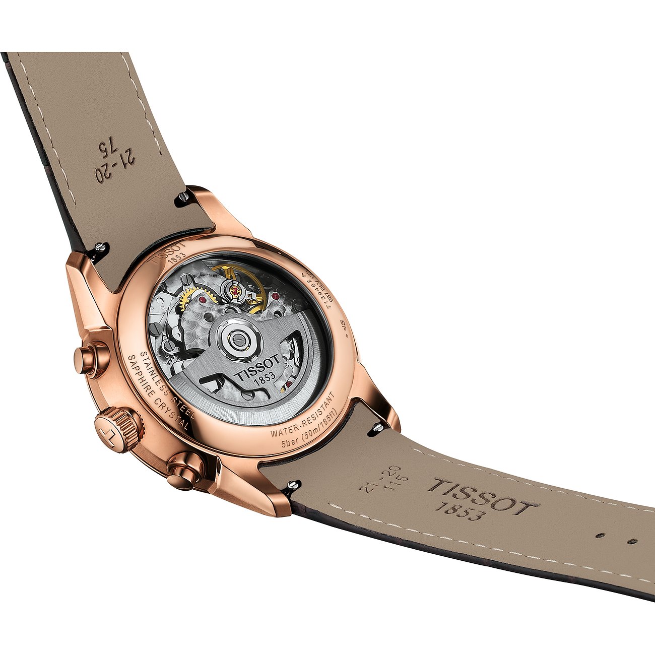 Tissot Herrenuhr mit Edelstahlgehäuse und Sichtboden.