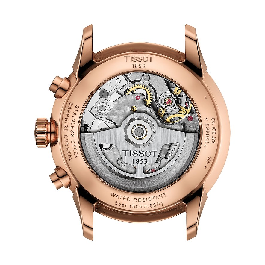 Tissot Herrenuhr mit Edelstahlgehäuse und sichtbarem Uhrwerk.