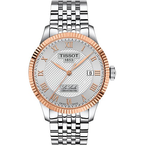Tissot Herrenuhr mit Edelstahlgehäuse, Roségold-Lünette und silbernem Zifferblatt.