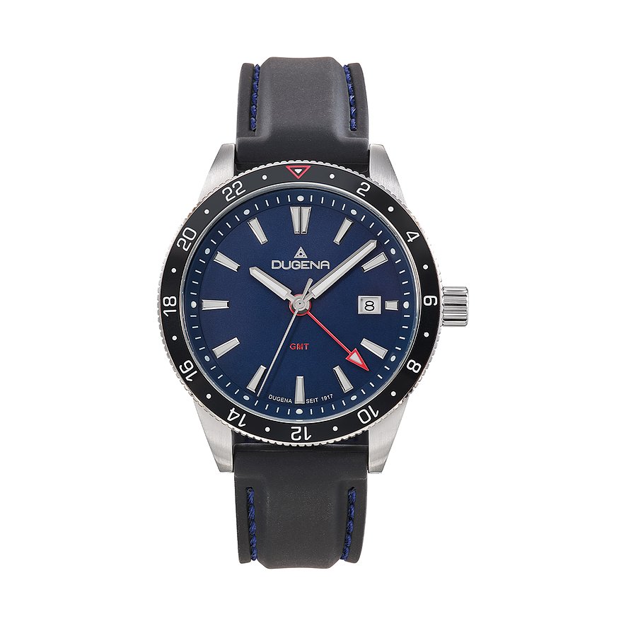 Dugena Herrenuhr GMT 4461133, Herren, Edelstahl, Armband: Silikon, Quarz, analog
