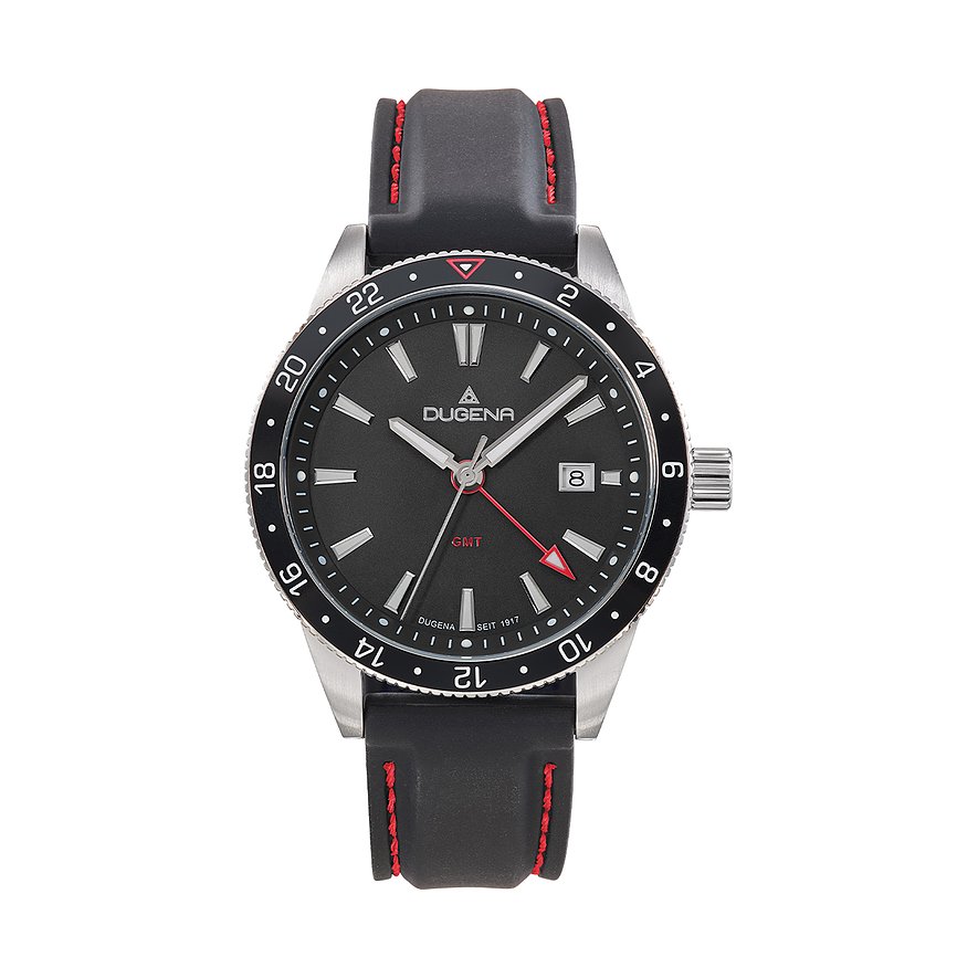 Dugena Herrenuhr GMT 4461131, Herren, Edelstahl, Armband: Silikon, Quarz, analog