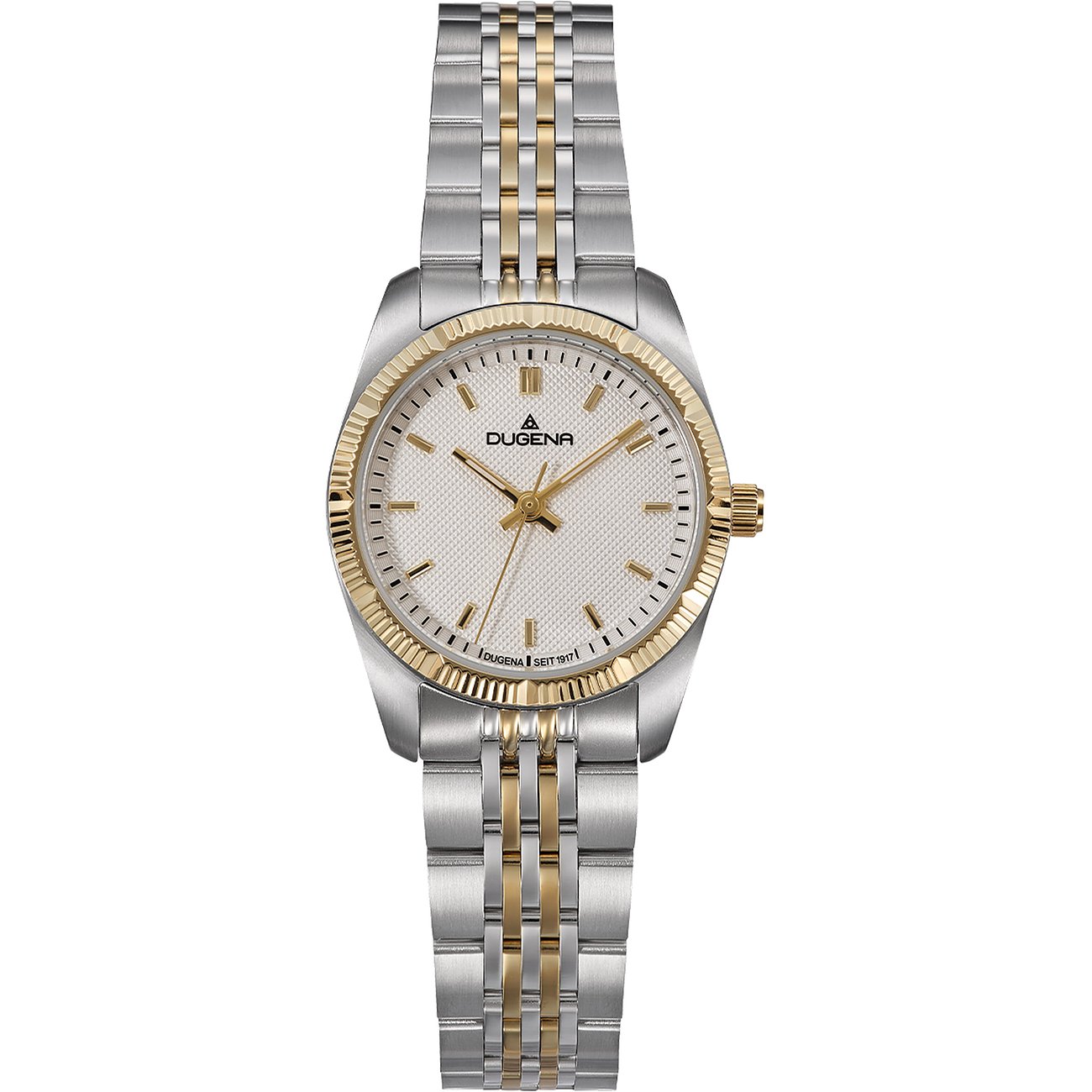 Dugena Damenuhr mit Edelstahlgehäuse, bicolor, analog.