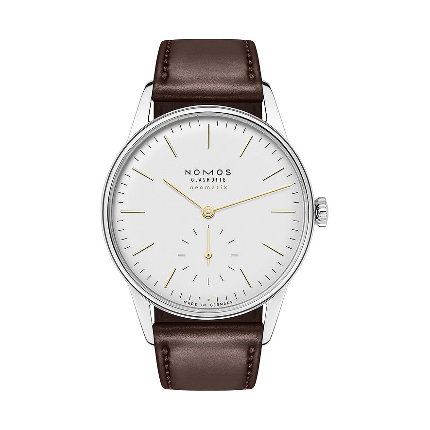 Nomos Glashütte Unisexuhr Orion neomatik doré 397, Unisex, Edelstahl, Armband: Leder, Automatik, analog
