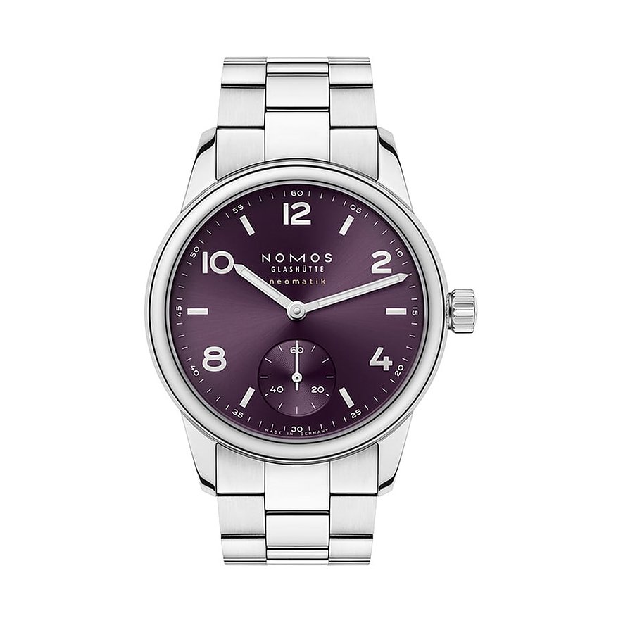 Nomos Glashütte Damenuhr Club Sport neomatik 34 violett 757, Damen, Edelstahl, Armband: Edelstahl, Automatik, analog