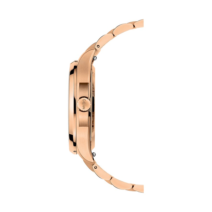 Mido Damenuhr mit Edelstahlgehäuse, roségoldfarben, mit Diamanten.