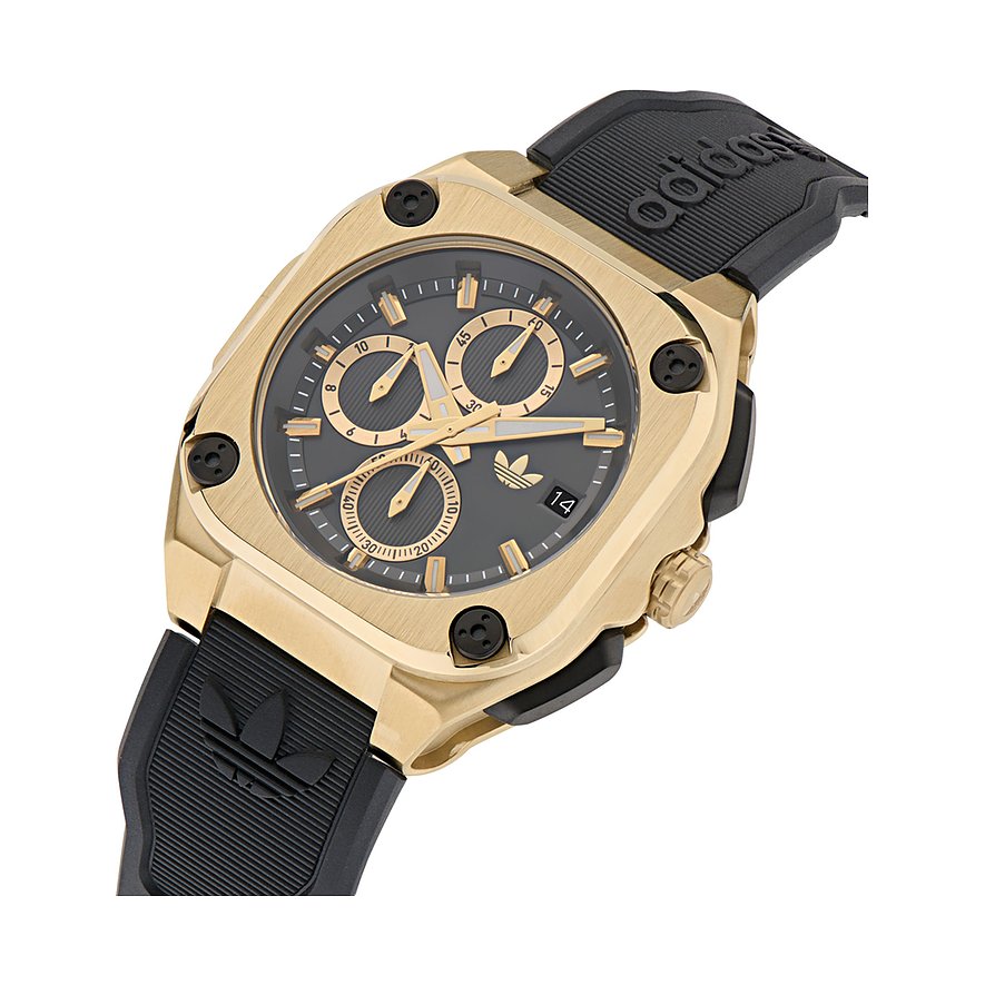 Adidas Herrenuhr mit Edelstahlgehäuse, goldfarben, analog, Chronograph.