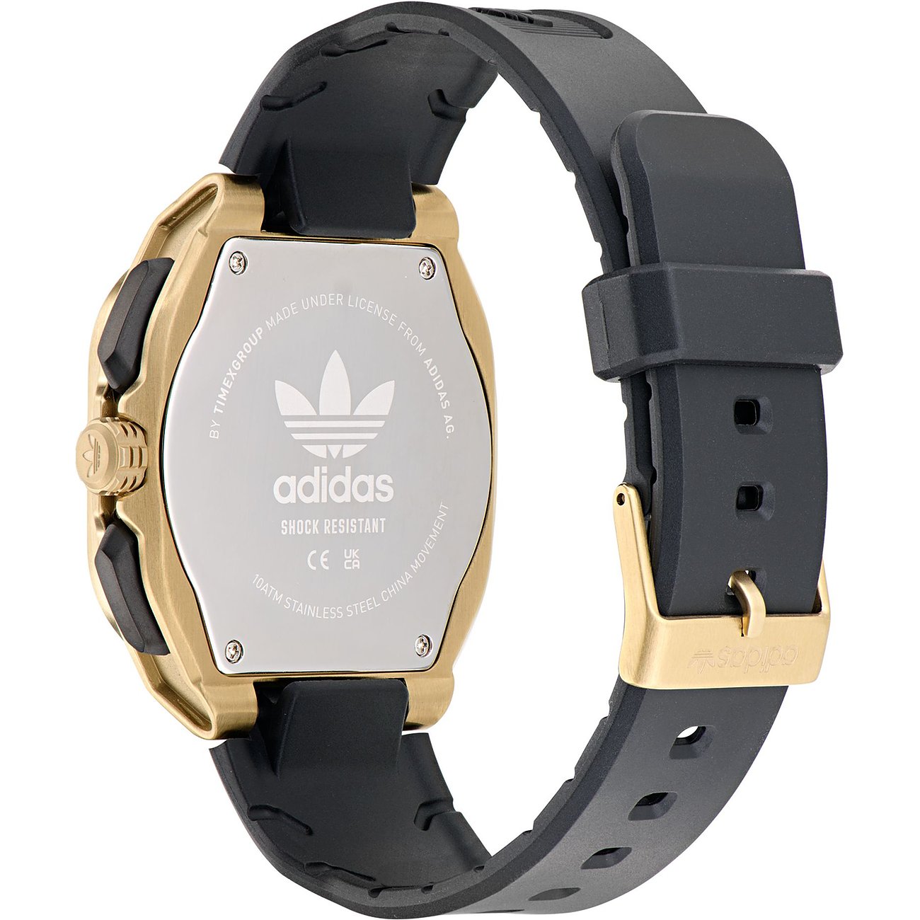 Adidas Herrenuhr mit Edelstahlgehäuse und schwarzem Band.