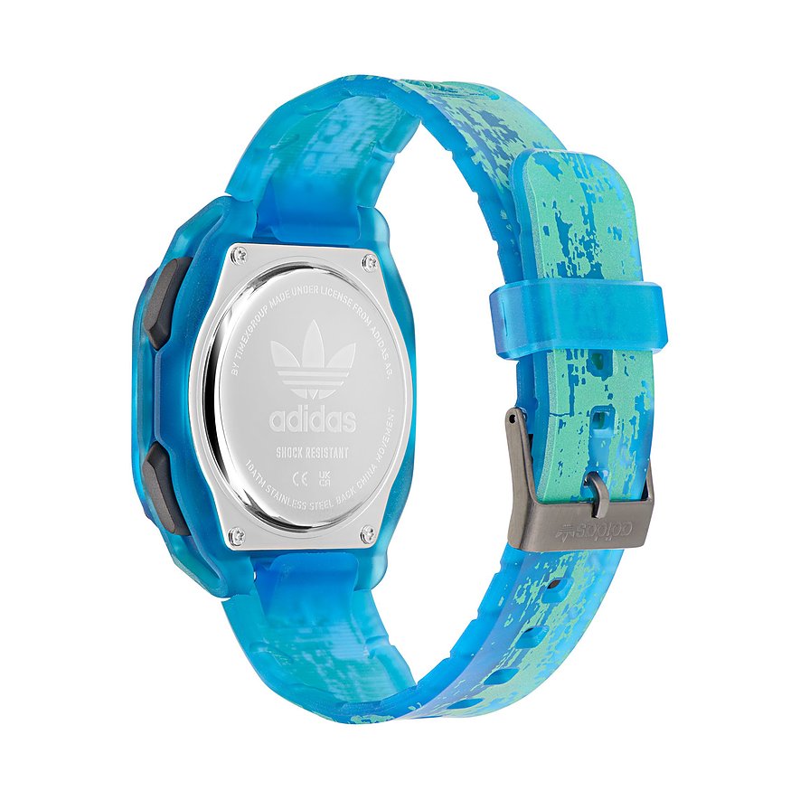 Adidas Herrenuhr mit Resin-Gehäuse und buntem Armband.