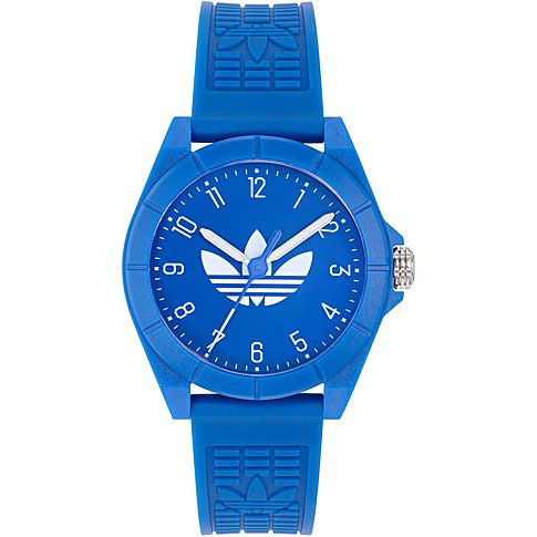 Adidas Unisexuhr mit Resin-Gehäuse, blau, analog.
