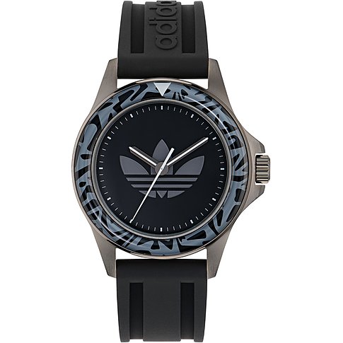 Montre unisexe Adidas avec boîtier en acier inoxydable et cadran noir.