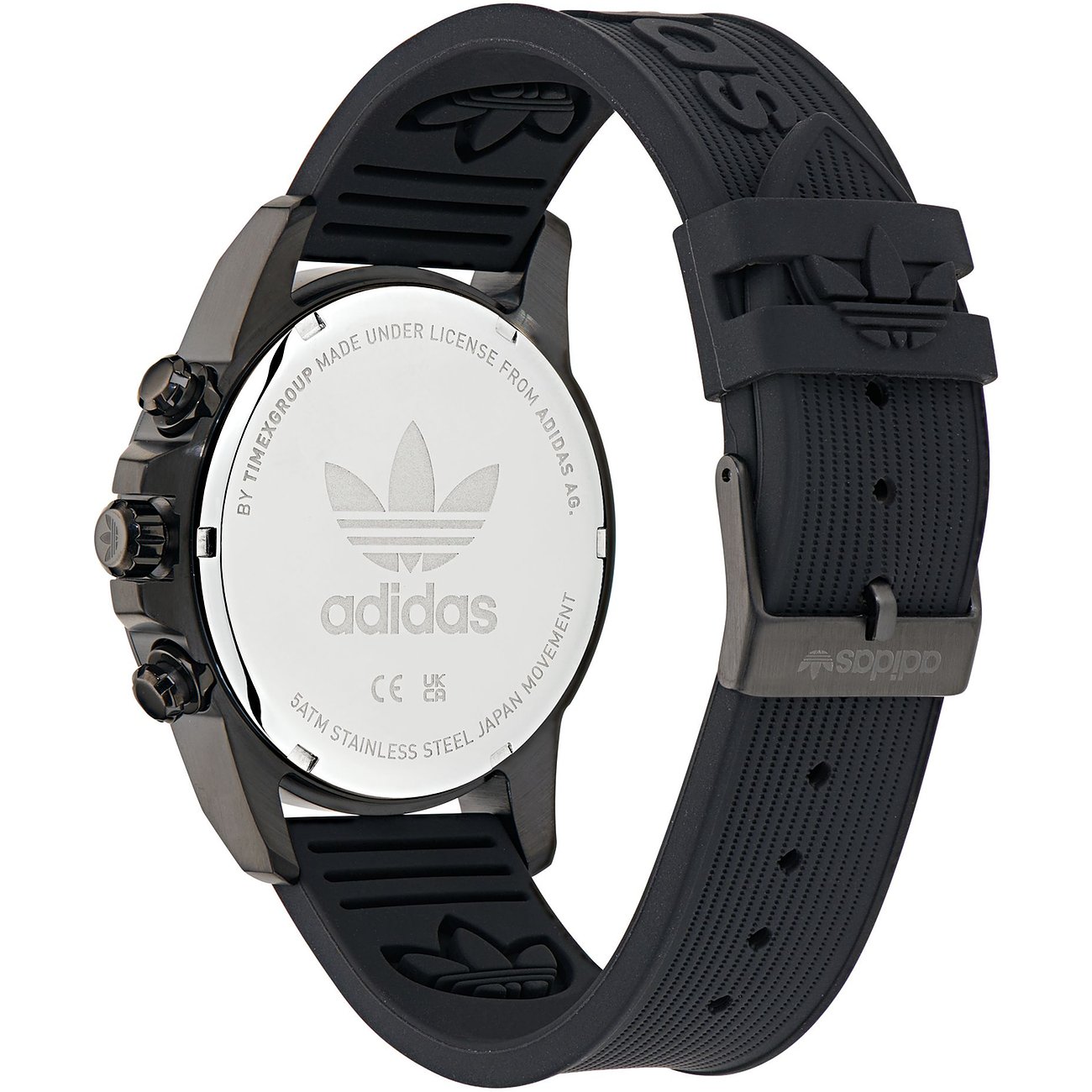 Adidas herreur med urkasse i rustfrit stål, sort rem med logo.