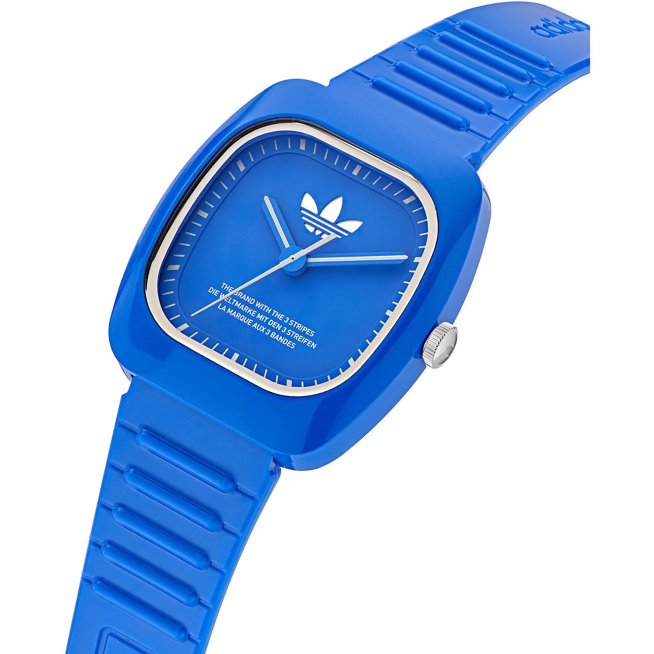 Adidas Unisex-klocka med keramiskt hölje, blå, analog med 3-streckslogotyp.