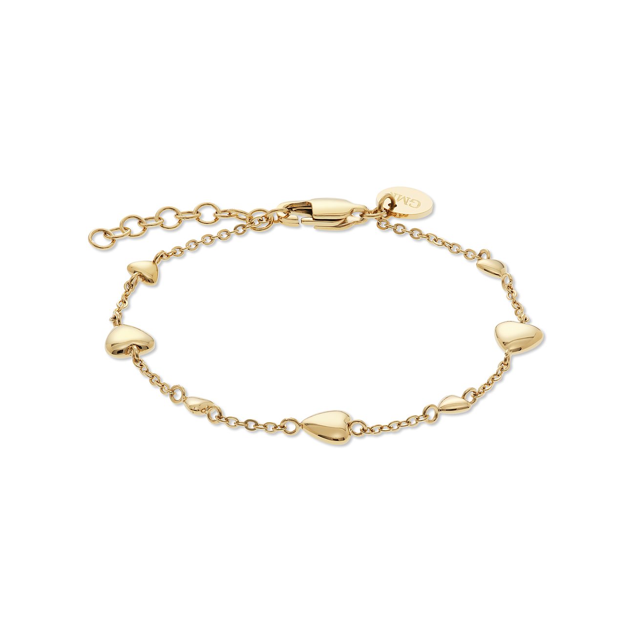 GMK Collection Armband aus Edelstahl mit Herz-Anhängern, goldfarben.