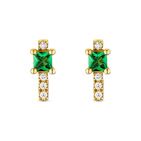 GUIA Ohrringe aus 585 Gelbgold mit Diamanten und grüner Stein.