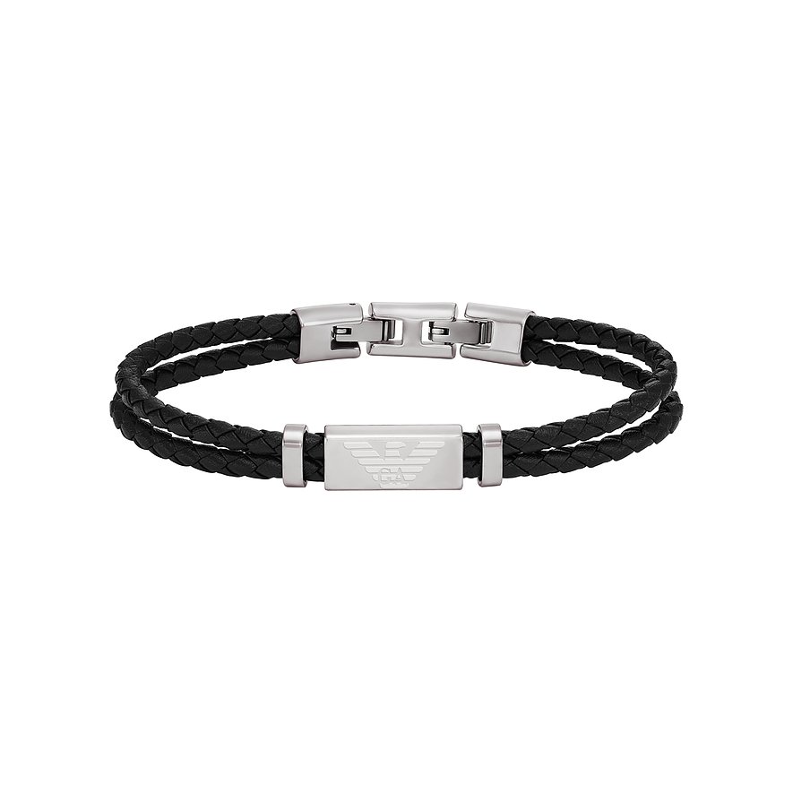 Emporio Armani Armband EAGLE LOGO, Herren, Leder, Edelstahl, schwarz