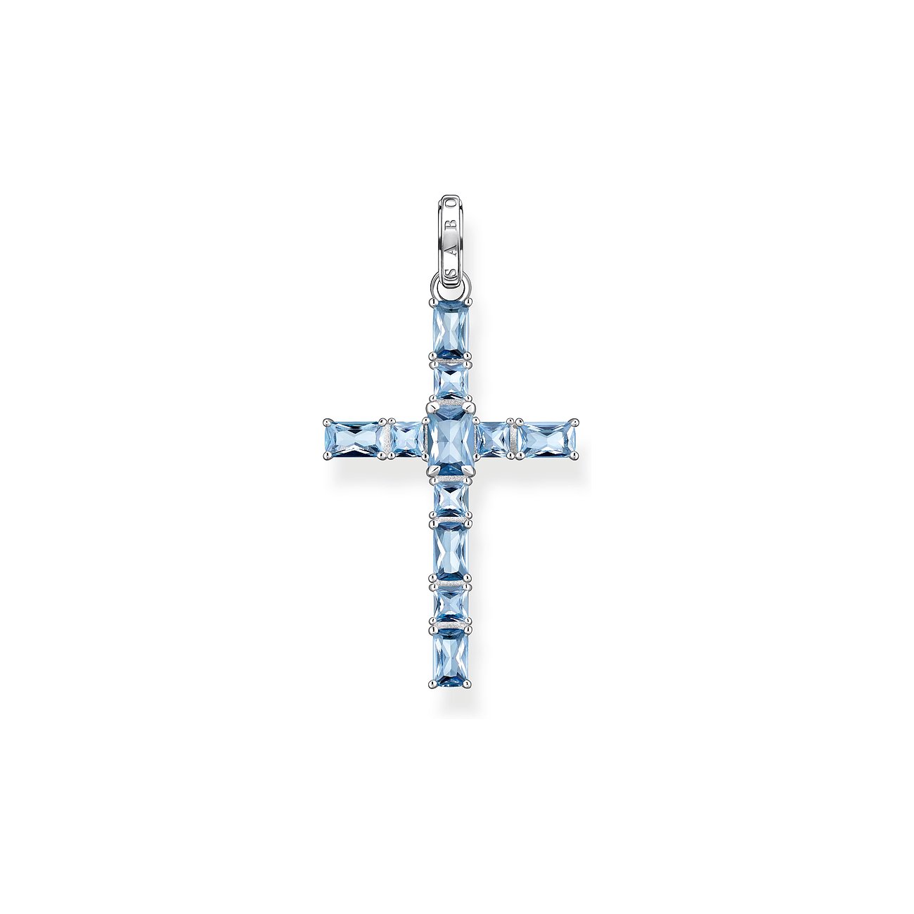 Thomas Sabo Anhängeschmuck aus 925er Silber mit blauen Spinellen und kleineren weißen Steinen.