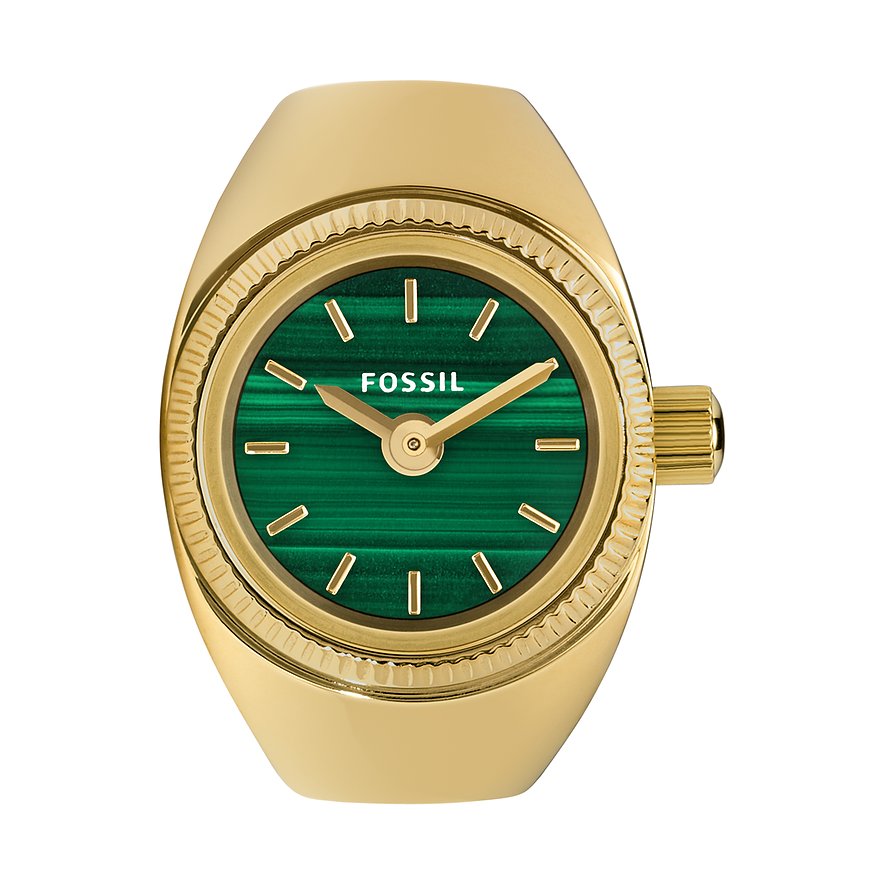 Fossil damklocka med guldfärgat boett och grön urtavla.