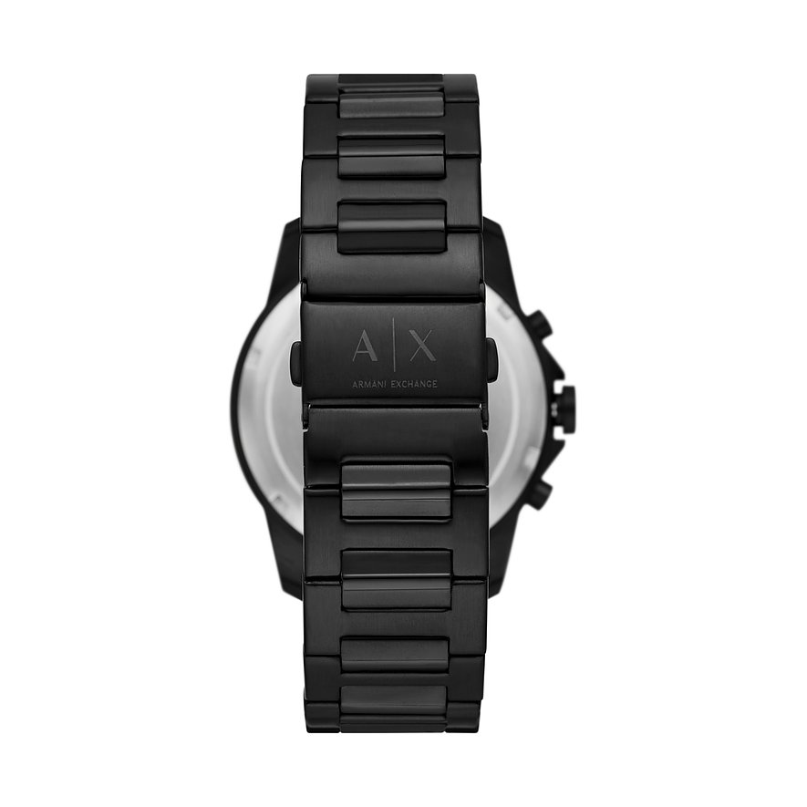 Bracciale Armani Exchange in acciaio inossidabile nero con logo e fibbia ad ardiglione.