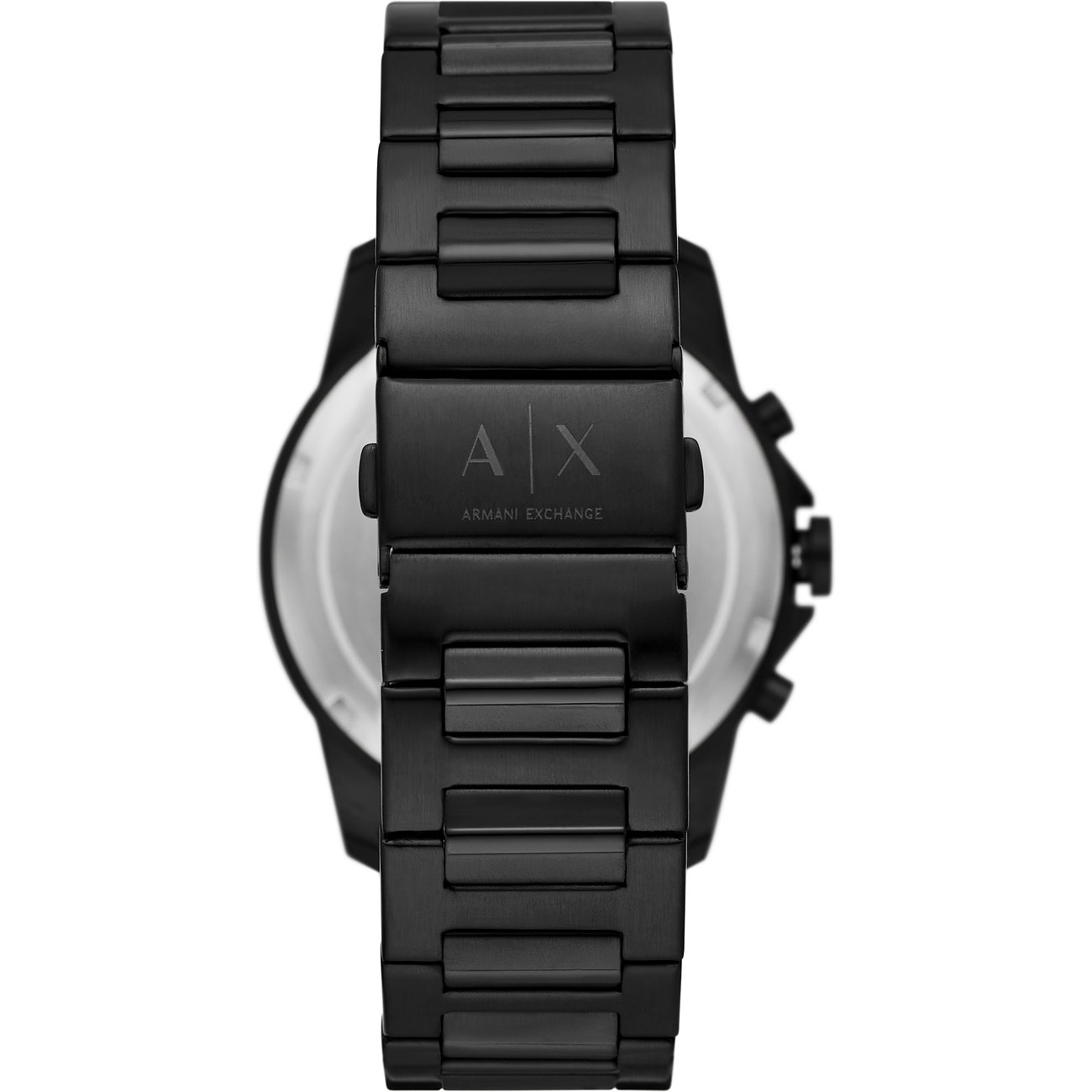 Bracciale Armani Exchange in acciaio inossidabile nero con logo e fibbia ad ardiglione.