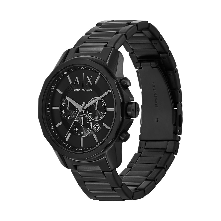 Orologio analogico nero da uomo Armani Exchange con cassa in acciaio inossidabile e cronografo.