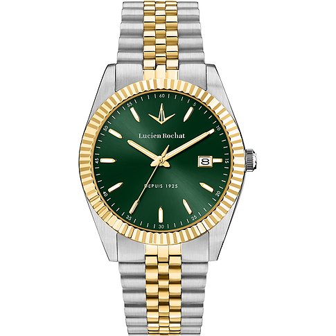 Eine Lucien Rochat Herrenuhr aus gold- und silberfarbenem Edelstahl mit gr Vorderansicht.