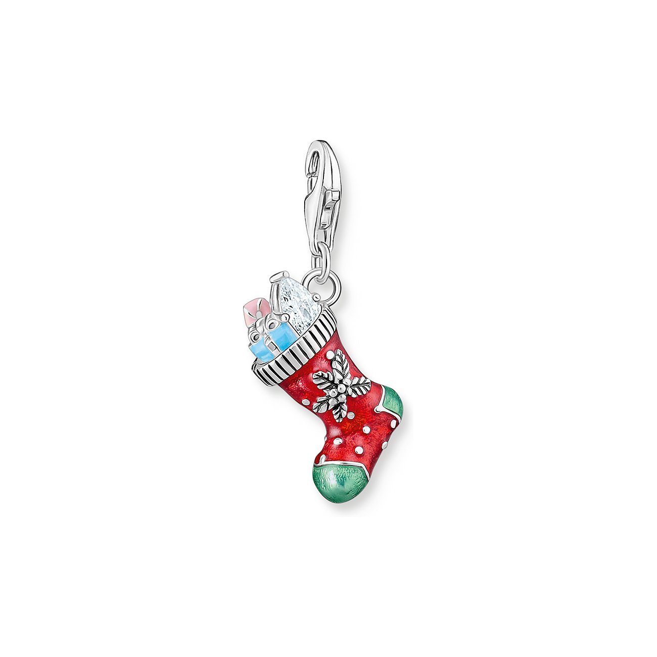 Thomas Sabo ophængssmykke: rød julestrømpe i 925 sølv og emalje med funklende zirkonia.