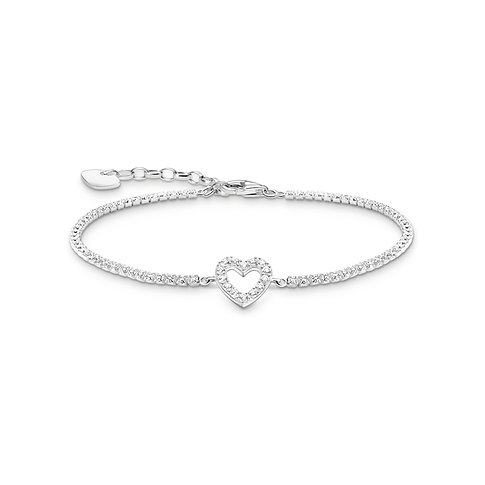 Thomas Sabo Armband aus 925er Silber mit Zirkonia und Herz-Anhänger.