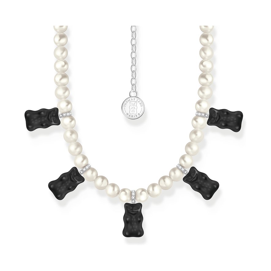 Thomas Sabo Kette Charming, Süßwasserperle, Damen, 925er Silber, schwarz
