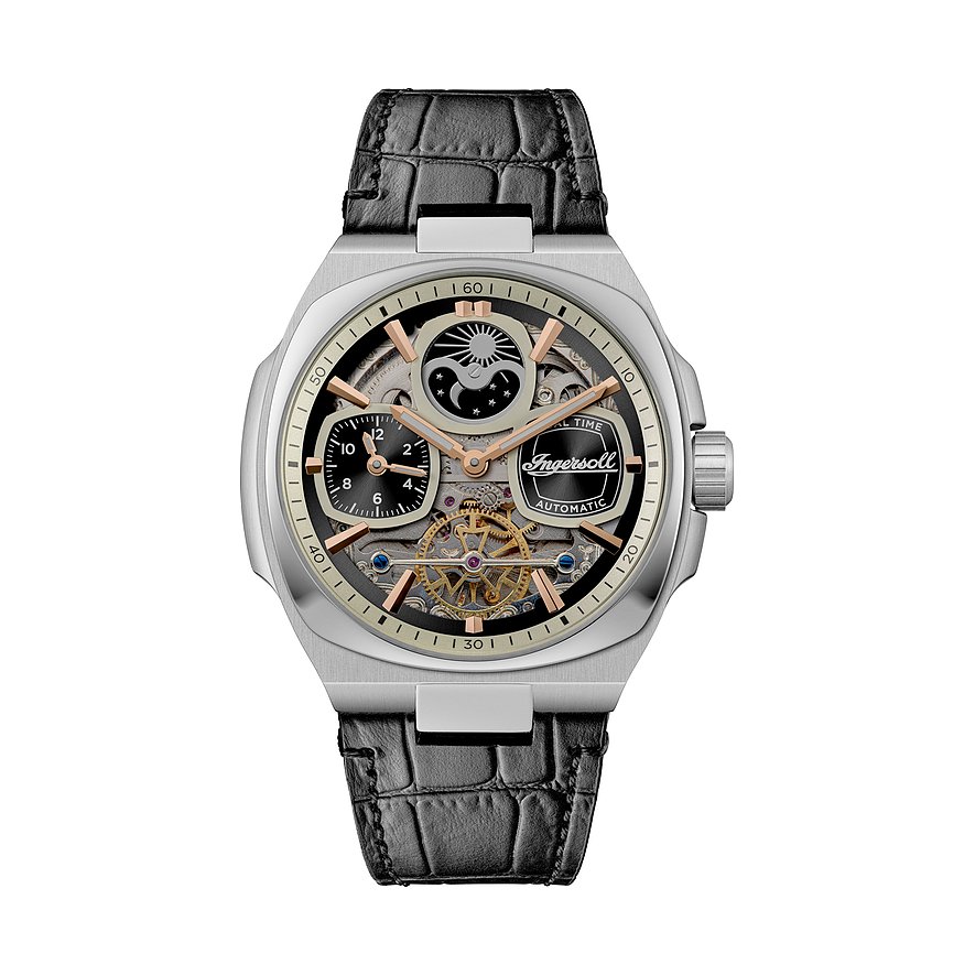 Ingersoll Herrenuhr The Spirit I15801, Herren, Edelstahl, Armband: Leder, Automatik, analog