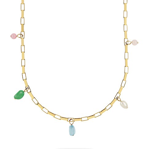 Collier ESPRIT en acier inoxydable poli avec pierres colorées.