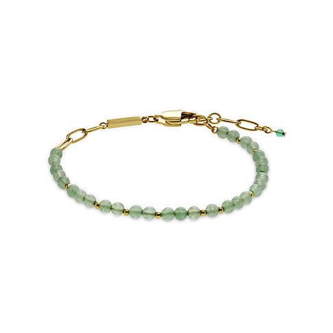 ESPRIT Armband aus Edelstahl mit Aventurin und goldenen Kugeln.