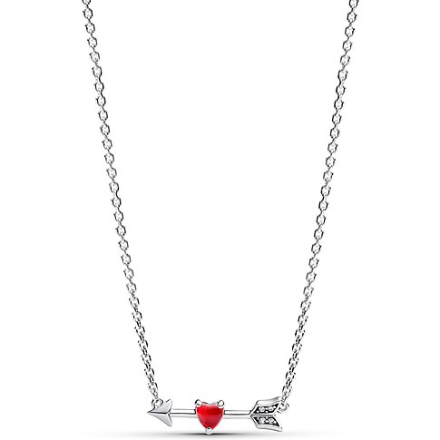 Pandora Halskette aus 925er Silber mit rotem Herz und Zirkonia.