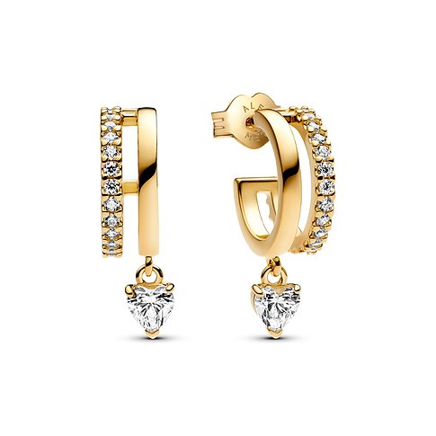 Pandora Ohrringe aus Metall mit Zirkonia, Herz-Anhänger.