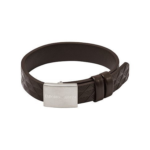 Emporio Armani Armband aus Leder mit Edelstahlverschluss und Prägung.