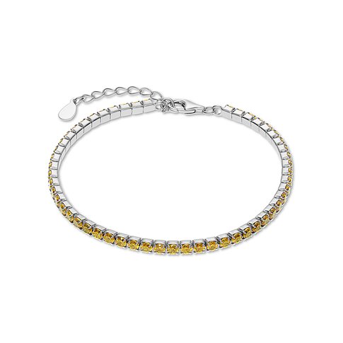 Armband aus recyceltem 925er Silber mit einer Reihe glitzernder gelber Zirkonia-Steine und einem Verlängerungskettchen