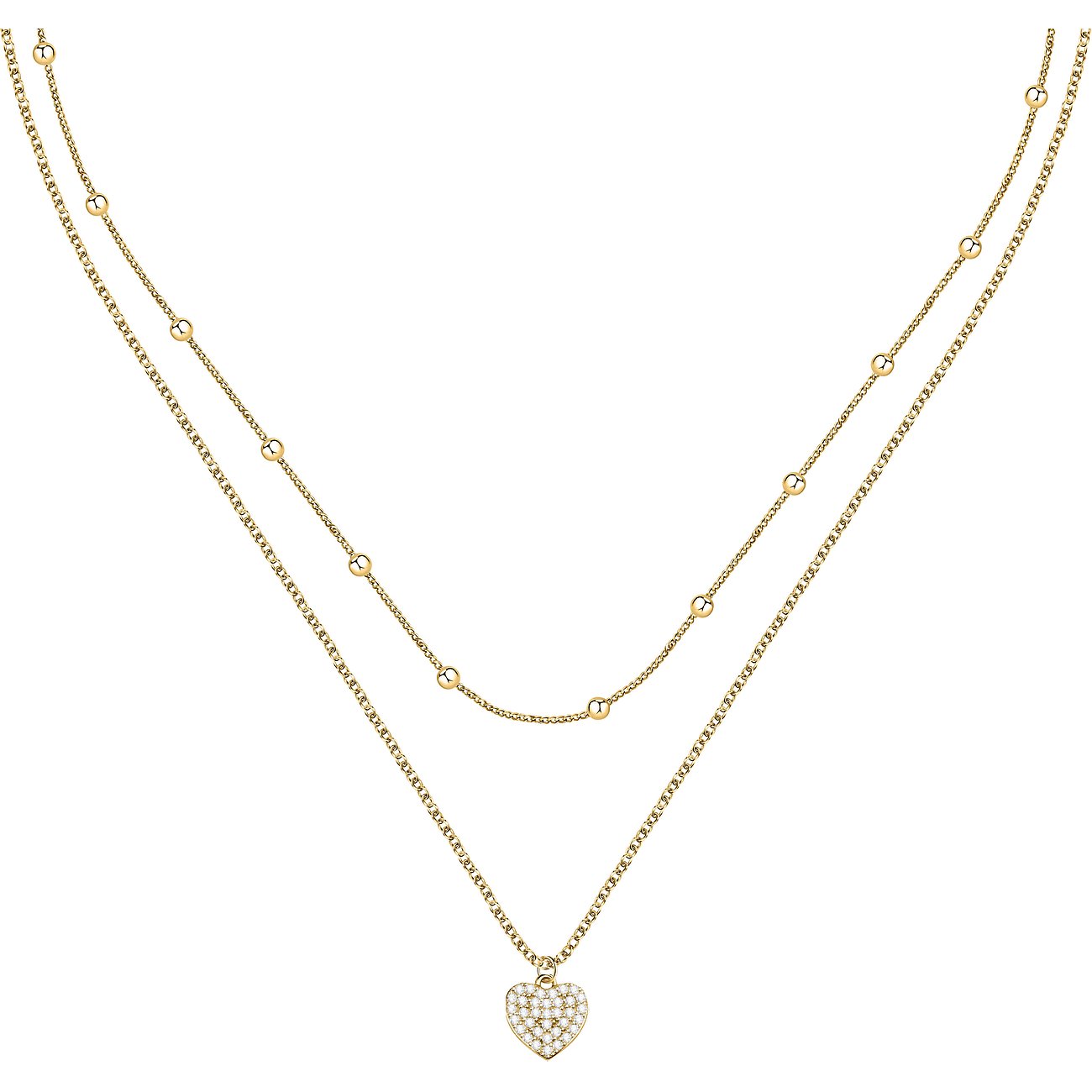 CHRIST zweireihige Halskette aus 925er Silber mit Zirkonia-Herzanhänger.