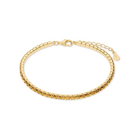 Armband aus recyceltem 925er Silber mit goldener Beschichtung, verziert mit zahlreichen goldfarbenen Zirkonia-Steinen.