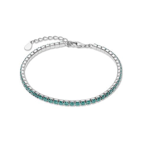 Armband aus recyceltem 925er Silber mit einer Reihe blau-grüner Zirkonia in Krappenfassungen.