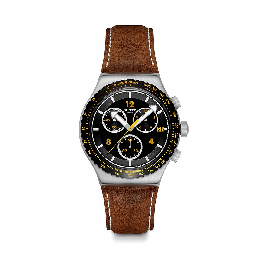 Swatch Herrenuhr 2411 SWATCH ESSENTIALS YVS530, Herren, Edelstahl, Armband: Leder, Quarz, analog