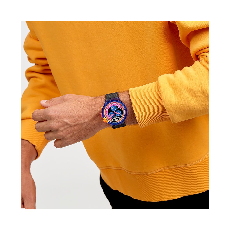 Swatch Unisexuhr mit Kunststoffgehäuse, analog, Chronograph, bunt.