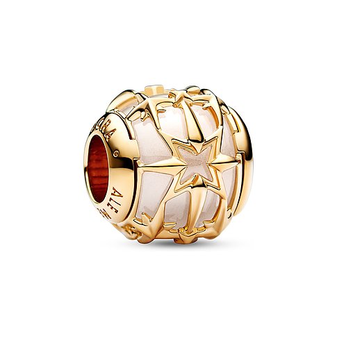 Pandora Anhängeschmuck aus gelbvergoldetem Metall mit weißen Zirkonia und Sternen.