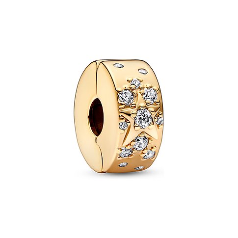 Pandora Clip aus Metall, goldfarben, mit Zirkonia und Sternen.